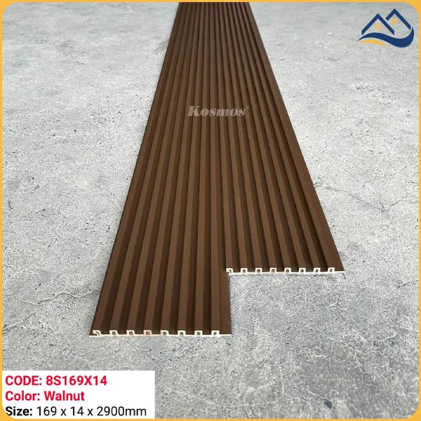Tấm Ốp Lam 8 Sóng Gỗ Nhựa Ngoài Trời Phủ ASA Kosmos 8S169X14 Walnut